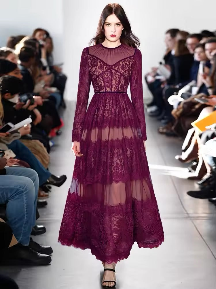 Elegant Sheer Lace Maxi Dress - SY1828-maxi dress-onlinemarkat-XS - US 2-Purple-onlinemarkat