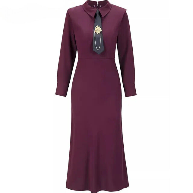 DRESS STYLE - SY1691-Midi Dress-onlinemarkat-Claret-XS - US 2-onlinemarkat