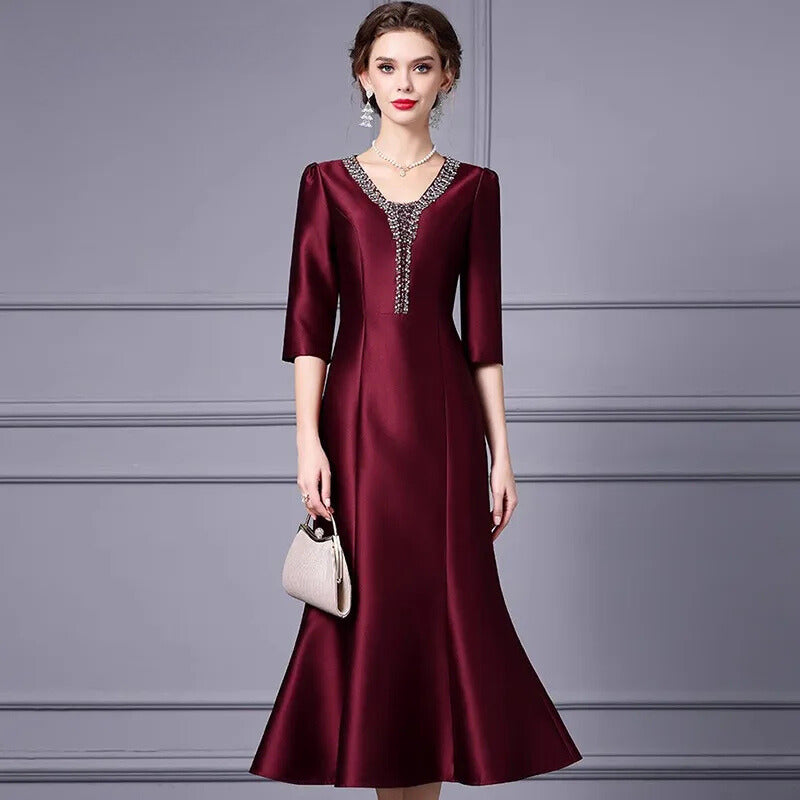 DRESS STYLE - SY1713-Midi Dress-onlinemarkat-Claret-S - US 4-onlinemarkat