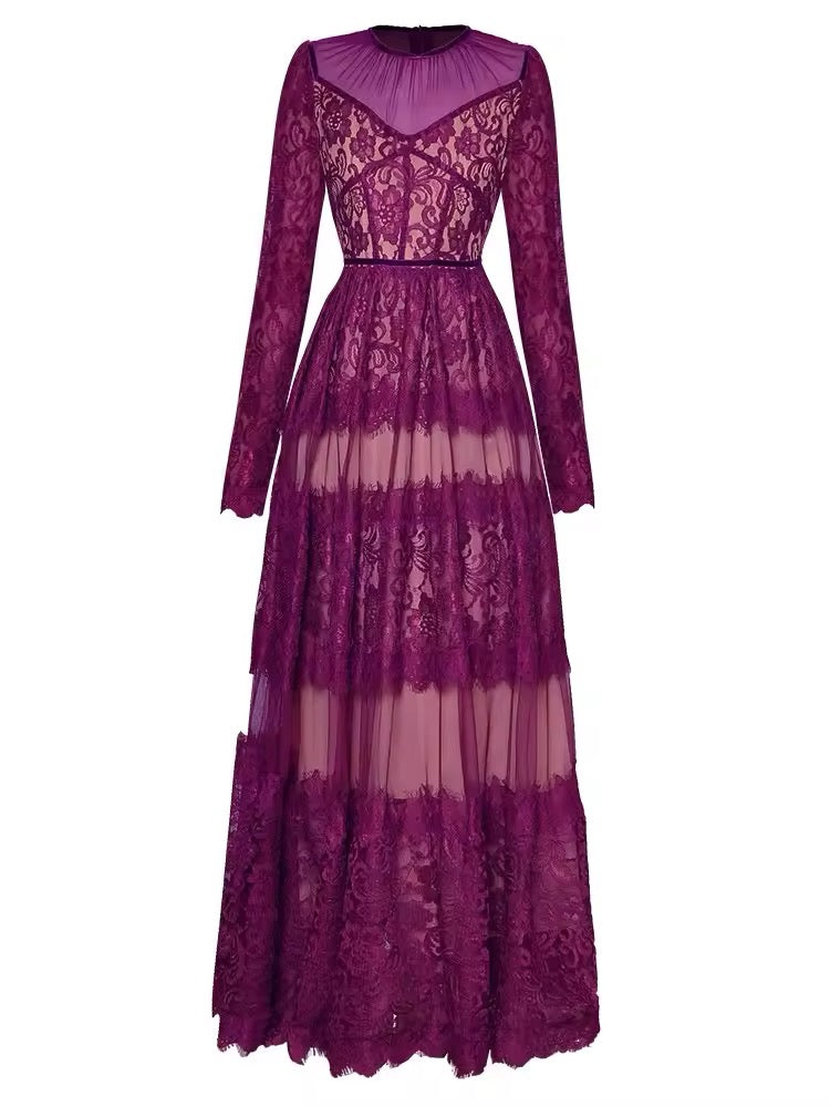 Elegant Sheer Lace Maxi Dress - SY1828-maxi dress-onlinemarkat-XS - US 2-Purple-onlinemarkat