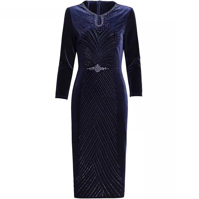 DRESS STYLE - SY1700-Midi Dress-onlinemarkat-Navy Blue-XS - US 2-onlinemarkat