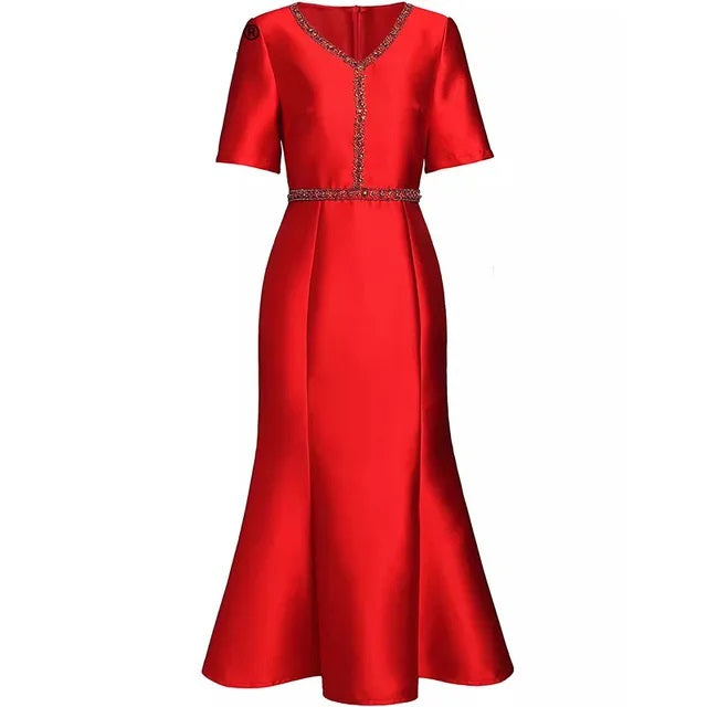 DRESS STYLE - SY1019-Midi Dress-onlinemarkat-Red-S - US 4-onlinemarkat