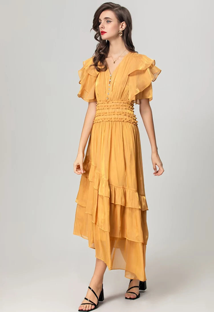 DRESS STYLE - SY1744-Midi Dress-onlinemarkat-Yellow-XS - US 2-onlinemarkat