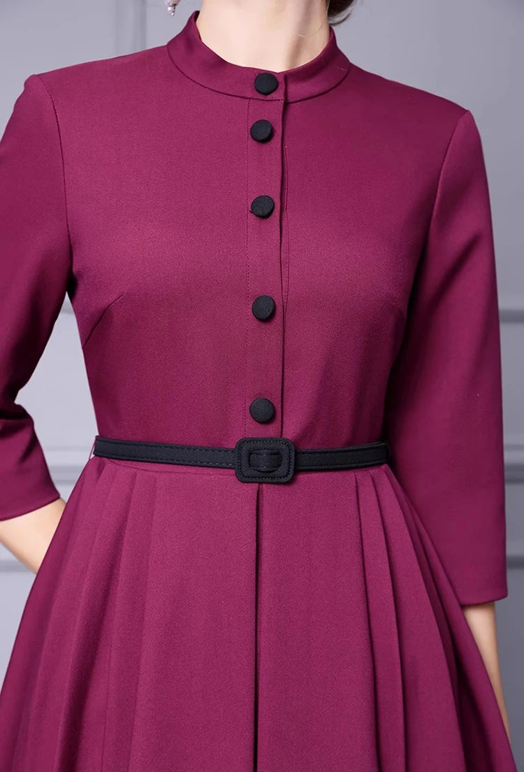 DRESS STYLE - SY1352-Midi Dress-onlinemarkat-Claret-XS - US 2-onlinemarkat