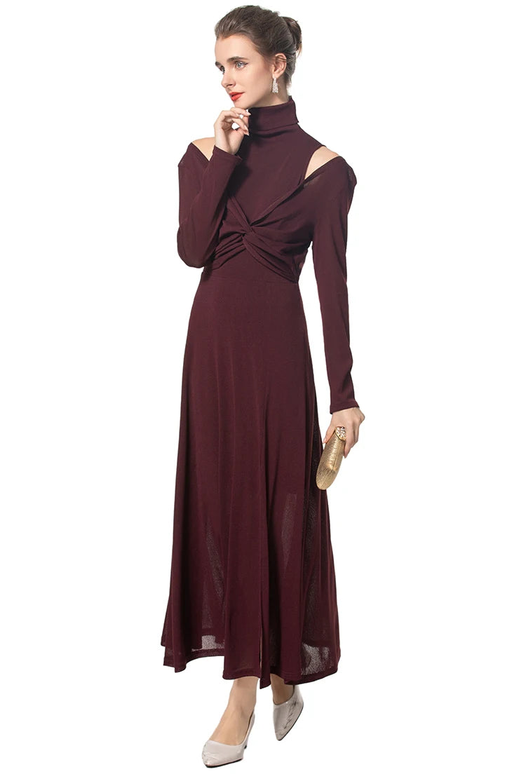 DRESS STYLE - SY1533-maxi dress-onlinemarkat-Brown-XS - US 2-onlinemarkat