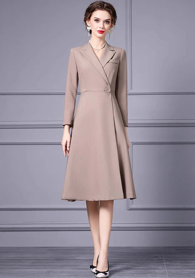 DRESS STYLE - SY1706-Midi Dress-onlinemarkat-Khaki-XS - US 2-onlinemarkat