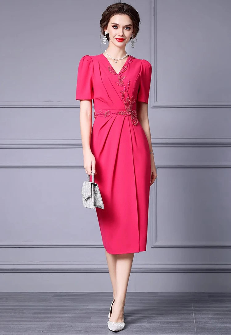 DRESS STYLE - SY1279-Midi Dress-onlinemarkat-Red-XS - US 2-onlinemarkat