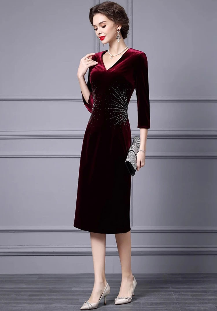 DRESS STYLE - SY1695-Midi Dress-onlinemarkat-Claret-XS - US 2-onlinemarkat