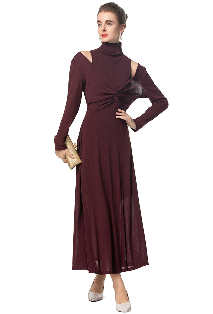 DRESS STYLE - SY1533-maxi dress-onlinemarkat-Brown-XS - US 2-onlinemarkat