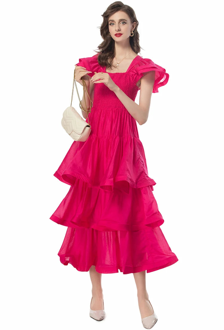 DRESS STYLE - SY1136-Midi Dress-onlinemarkat-Fuchsia-XS - US 2-onlinemarkat