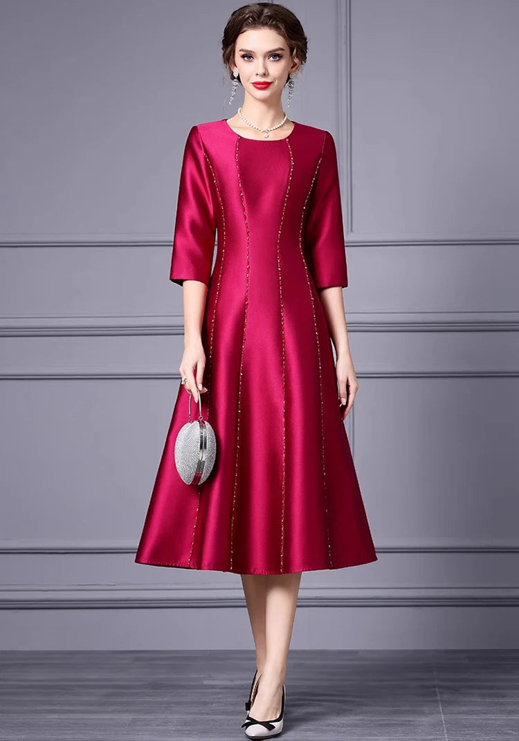 DRESS STYLE - SY1621-Midi Dress-onlinemarkat-Red-S - US 4-onlinemarkat