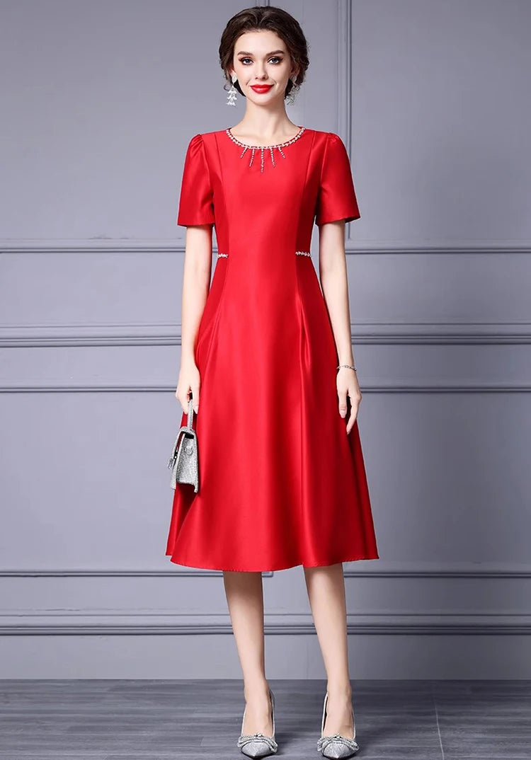 DRESS STYLE - SY1254-Midi Dress-onlinemarkat-Red-S - US 4-onlinemarkat