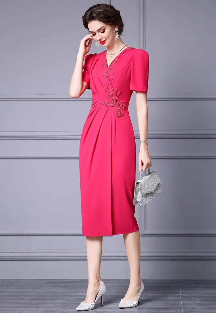 DRESS STYLE - SY1279-Midi Dress-onlinemarkat-Red-XS - US 2-onlinemarkat