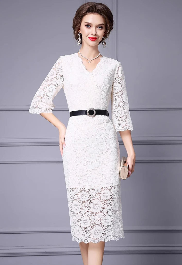 DRESS STYLE - SY1343-Midi Dress-onlinemarkat-Ivory-XS - US 2-onlinemarkat