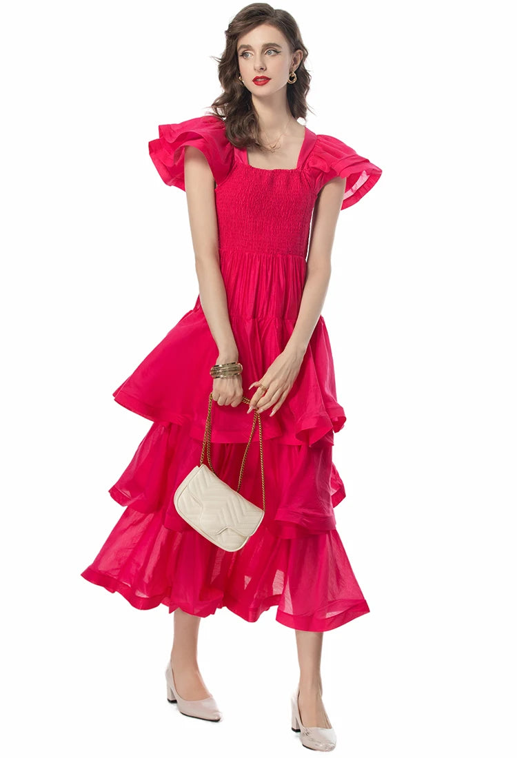 DRESS STYLE - SY1136-Midi Dress-onlinemarkat-Fuchsia-XS - US 2-onlinemarkat