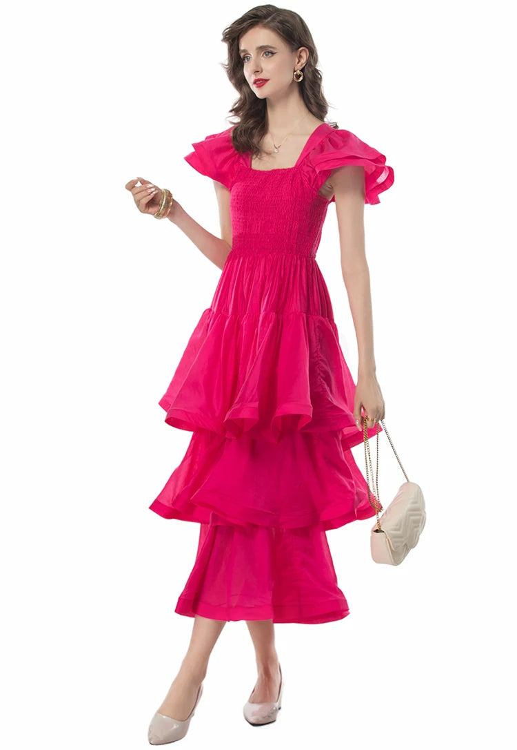 DRESS STYLE - SY1136-Midi Dress-onlinemarkat-Fuchsia-XS - US 2-onlinemarkat