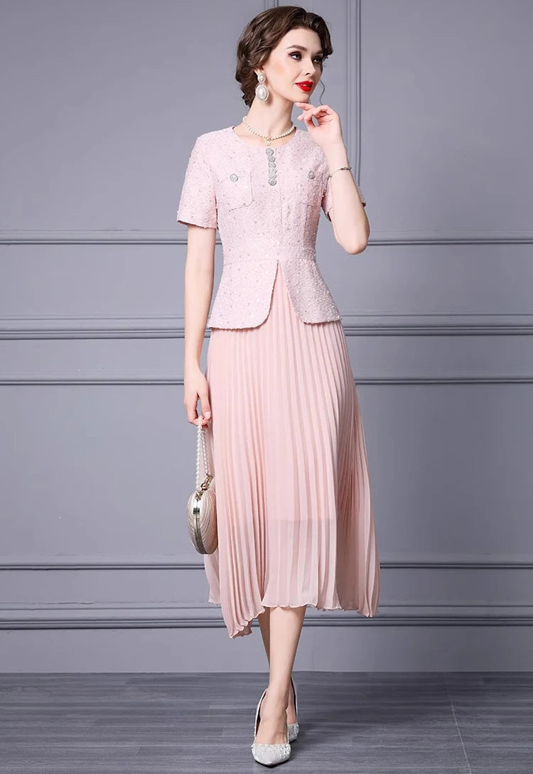 DRESS STYLE - SY1147-Midi Dress-onlinemarkat-Pink-XS - US 2-onlinemarkat