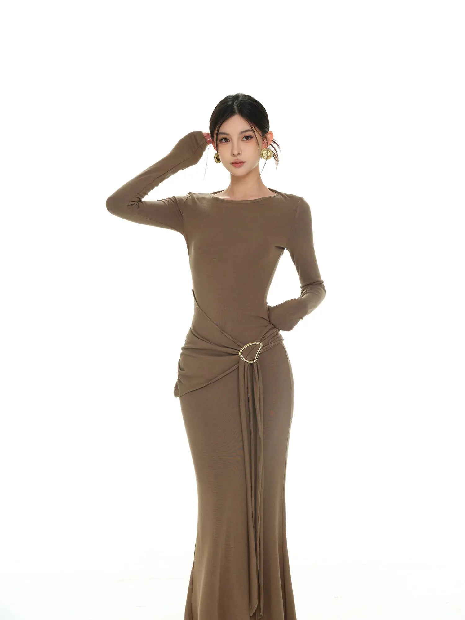 DRESS STYLE - SY1874-maxi dress-onlinemarkat-XS - US 2-Camel-onlinemarkat