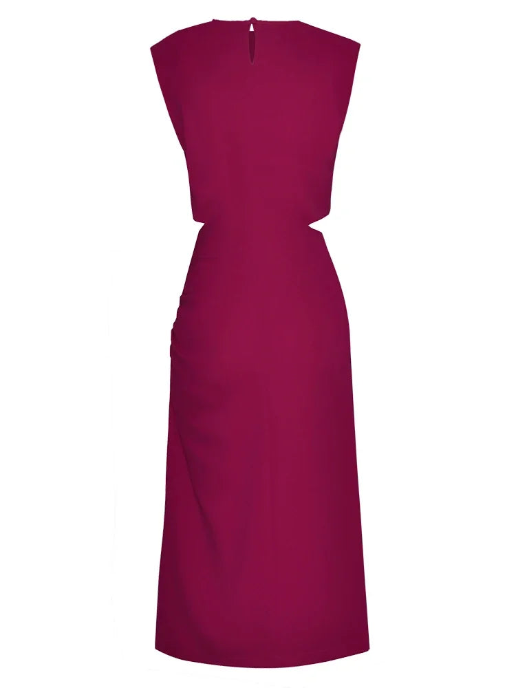 DRESS STYLE - SY1061-Midi Dress-onlinemarkat-Fuchsia-XS - US 2-onlinemarkat