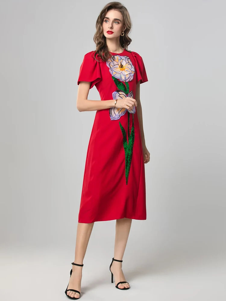 DRESS STYLE - SY1831-Midi Dress-onlinemarkat-XS - US 2-Red-onlinemarkat