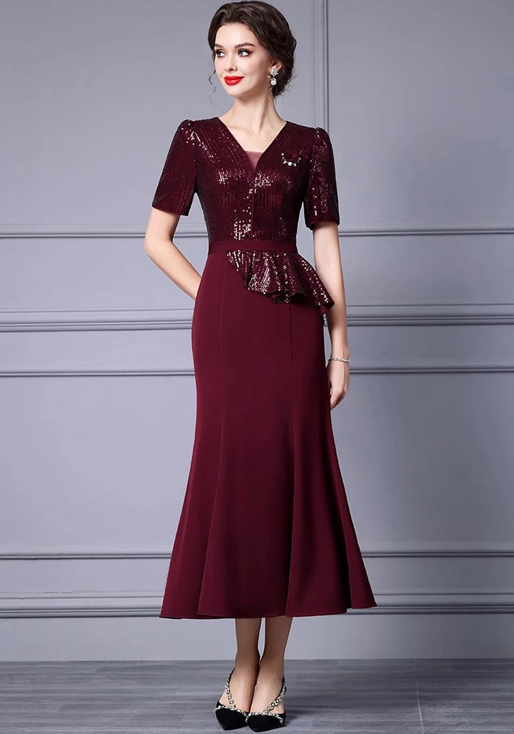 DRESS STYLE - SY1325-Midi Dress-onlinemarkat-Claret-XS - US 2-onlinemarkat