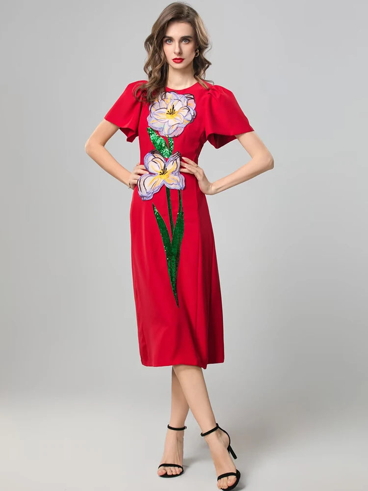 DRESS STYLE - SY1831-Midi Dress-onlinemarkat-XS - US 2-Red-onlinemarkat