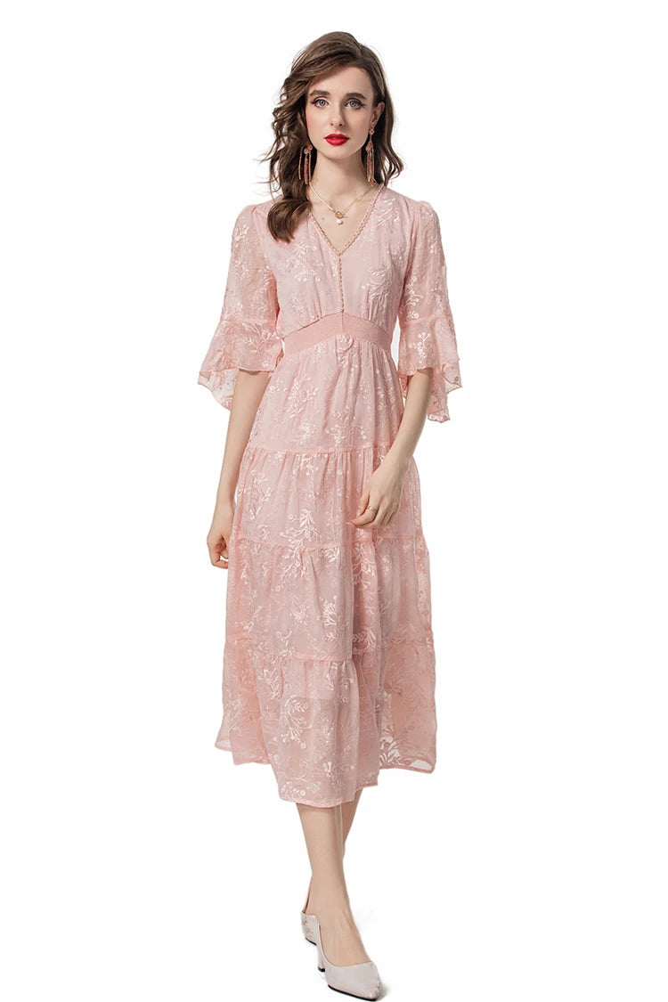 DRESS STYLE - SY1056-Midi Dress-onlinemarkat-Pink-XS - US 2-onlinemarkat