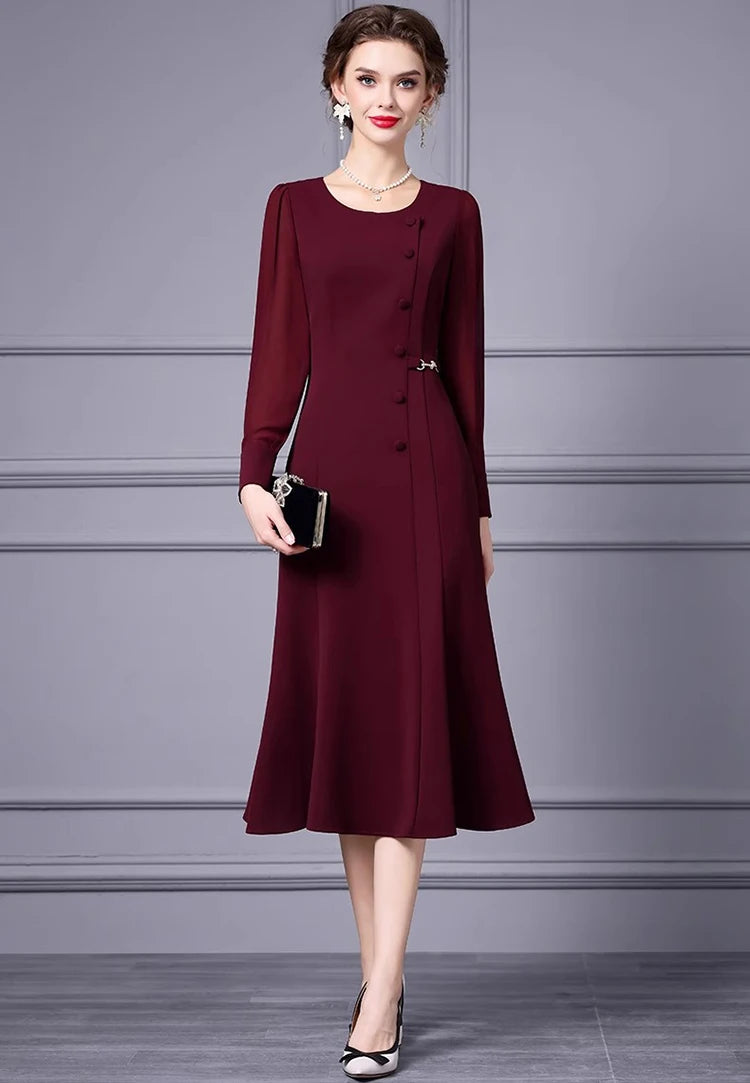 DRESS STYLE - SY1701-Midi Dress-onlinemarkat-Claret-XS - US 2-onlinemarkat