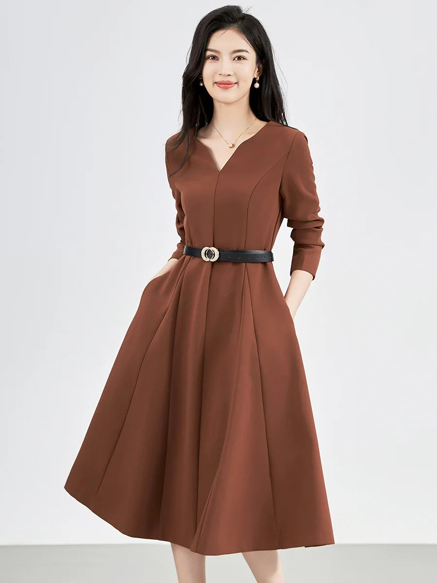 DRESS STYLE - SY1373-Midi Dress-onlinemarkat-brown-S - US 4-onlinemarkat