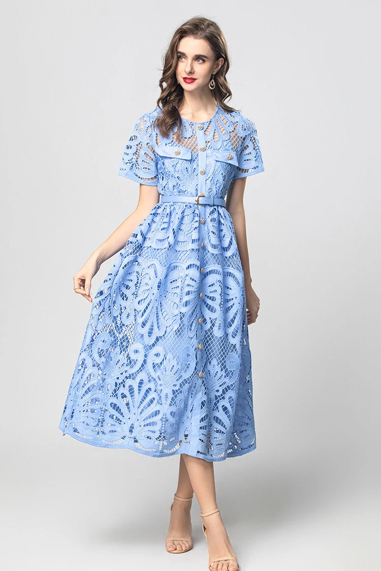 DRESS STYLE - SY1928-Midi Dress-onlinemarkat-XS - US 2-Blue-onlinemarkat