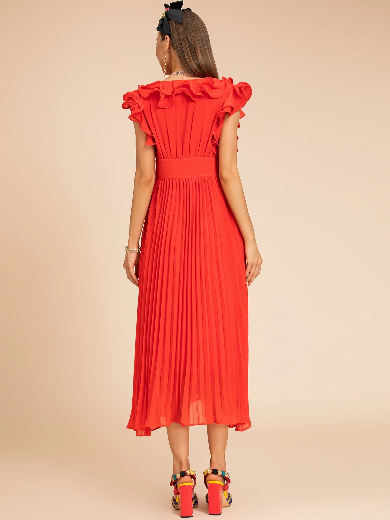 DRESS STYLE - SY1508-Midi Dress-onlinemarkat-Red-XS - US 2-onlinemarkat