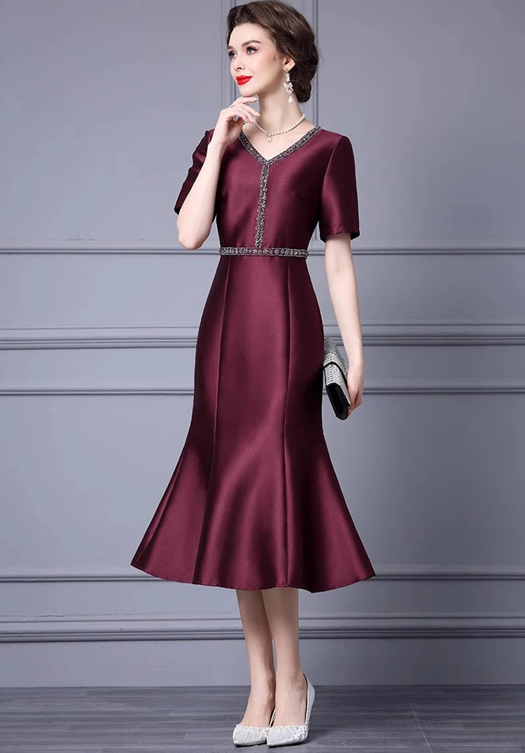 DRESS STYLE - SY1019-Midi Dress-onlinemarkat-Claret-S - US 4-onlinemarkat