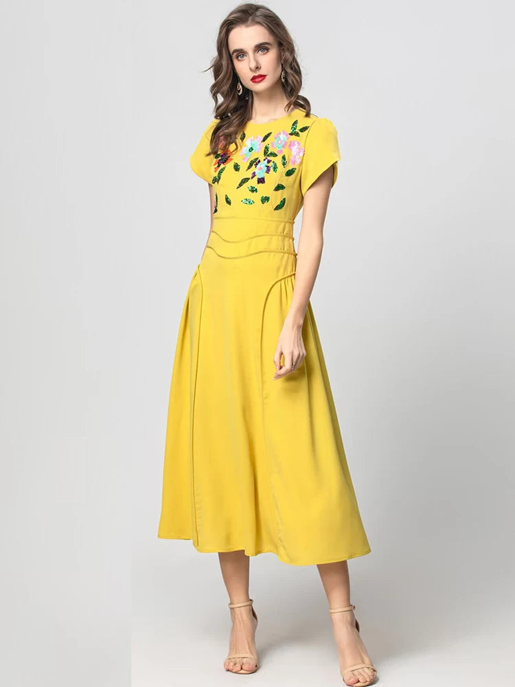 DRESS STYLE - SY1859-Midi Dress-onlinemarkat-XS - US 2-Yellow-onlinemarkat