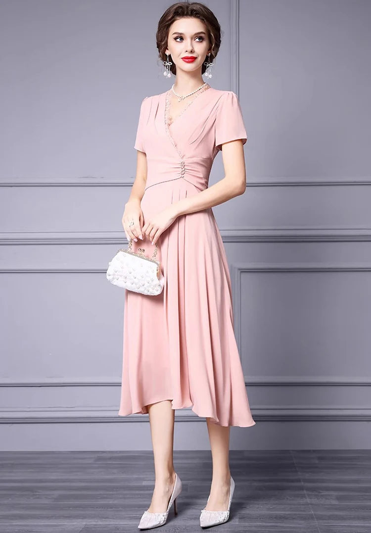 DRESS STYLE - SY1342-Midi Dress-onlinemarkat-Pink-XS - US 2-onlinemarkat