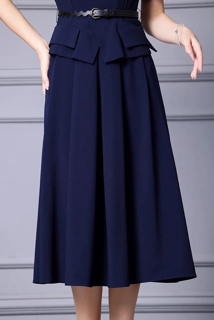 DRESS STYLE - SY1323-Midi Dress-onlinemarkat-Navy Blue-XS - US 2-onlinemarkat