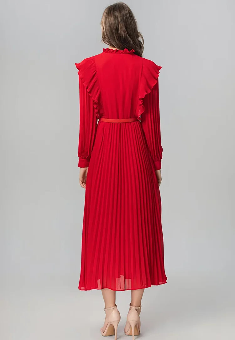 DRESS STYLE - SY1337-Midi Dress-onlinemarkat-Red-XS - US 2-onlinemarkat