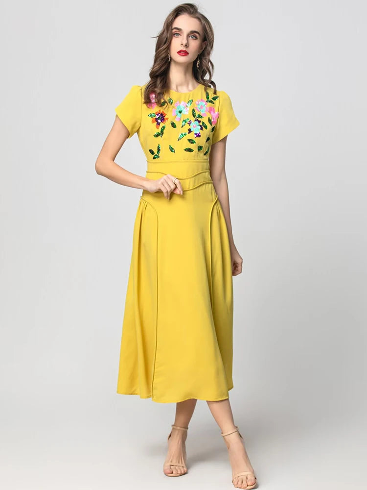 DRESS STYLE - SY1859-Midi Dress-onlinemarkat-XS - US 2-Yellow-onlinemarkat