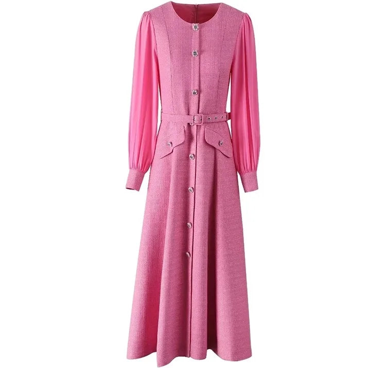 DRESS STYLE - SY1792-Midi Dress-onlinemarkat-XS - US 2-Pink-onlinemarkat