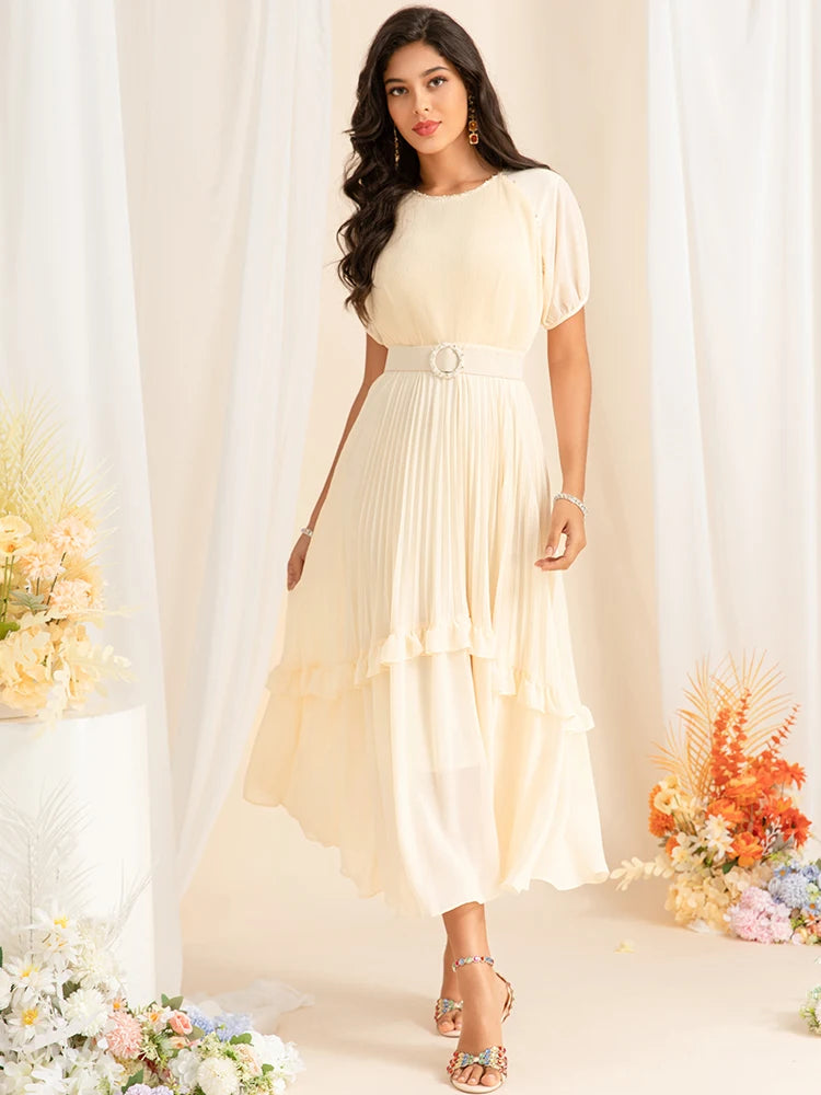 DRESS STYLE - SY1493-Midi Dress-onlinemarkat-Beige-XS - US 2-onlinemarkat