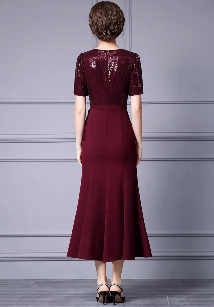 DRESS STYLE - SY1325-Midi Dress-onlinemarkat-Claret-XS - US 2-onlinemarkat