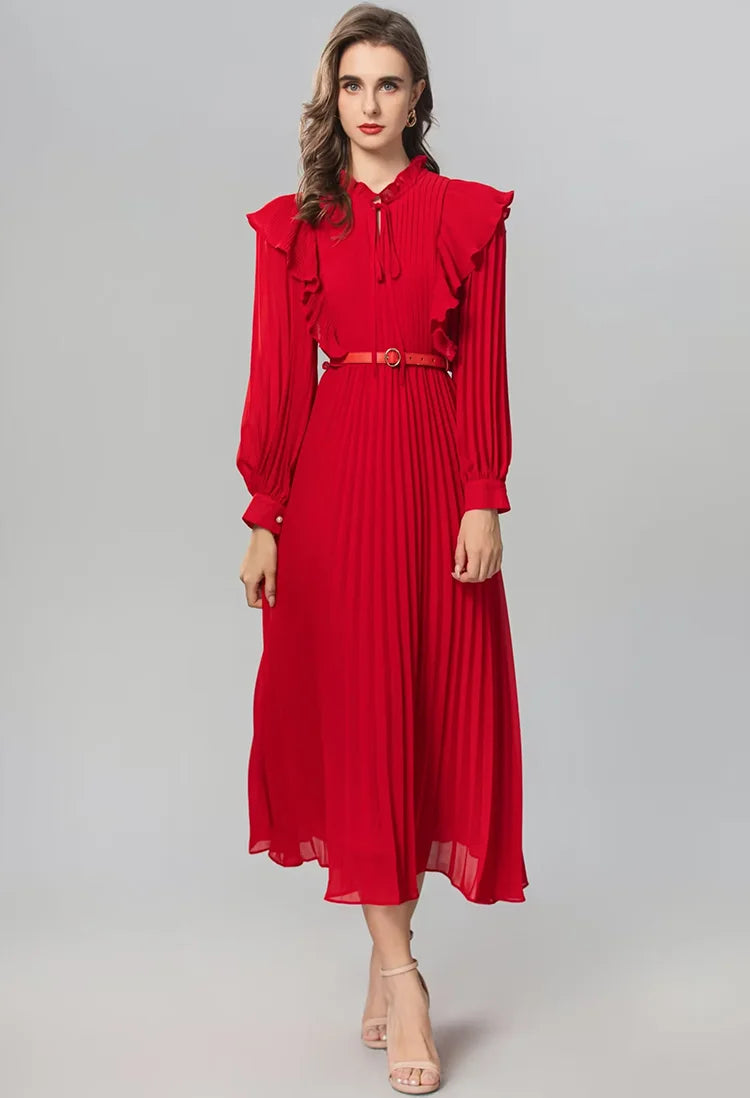 DRESS STYLE - SY1337-Midi Dress-onlinemarkat-Red-XS - US 2-onlinemarkat