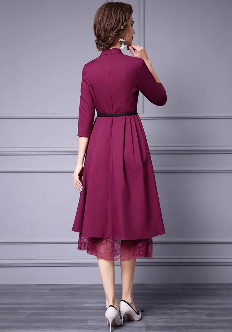 DRESS STYLE - SY1352-Midi Dress-onlinemarkat-Claret-XS - US 2-onlinemarkat