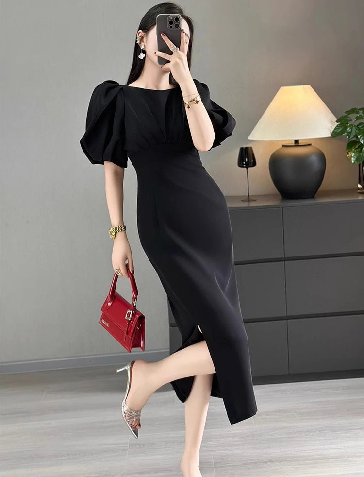 DRESS STYLE - SY992-Midi Dress-onlinemarkat-Black-XS - US 2-onlinemarkat