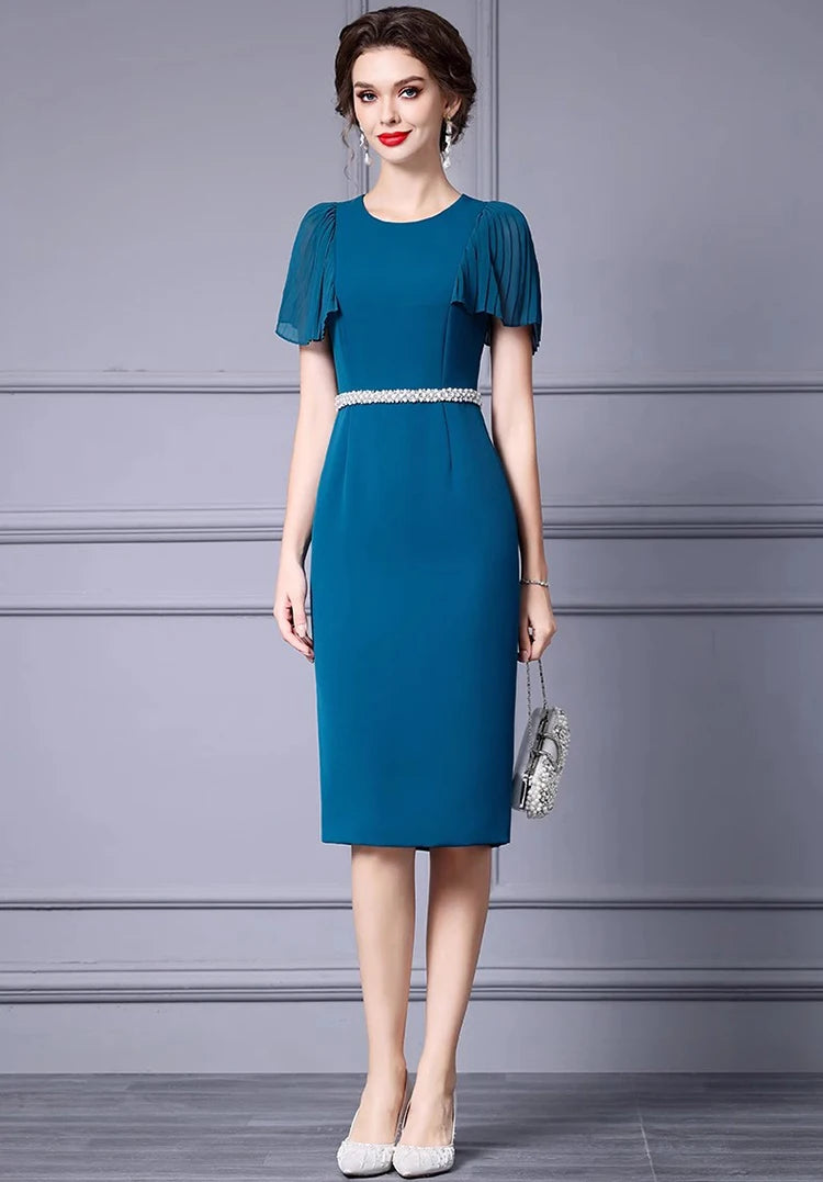 DRESS STYLE - SY1256-Midi Dress-onlinemarkat-Blue-XS - US 2-onlinemarkat