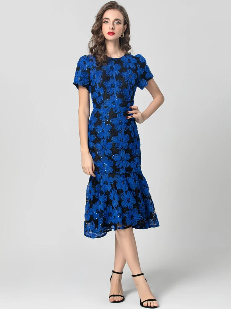 DRESS STYLE - SY1805-Midi Dress-onlinemarkat-XS - US 2-Blue-onlinemarkat