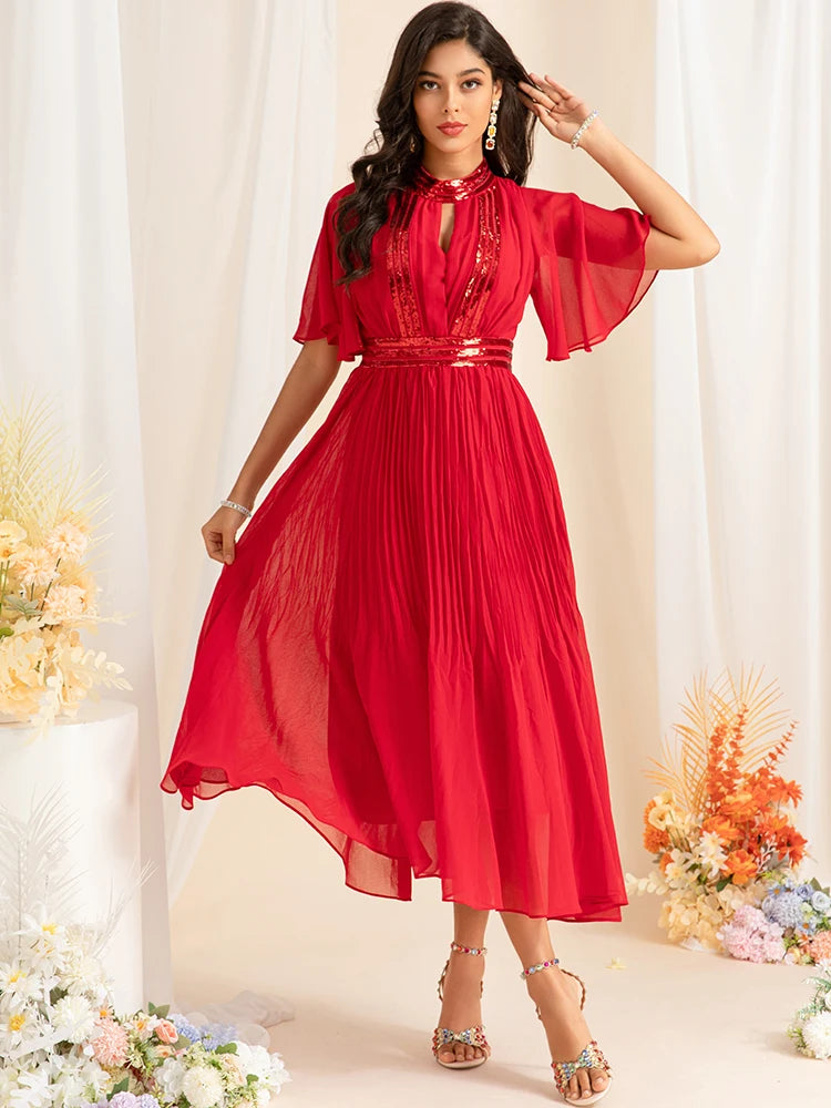 DRESS STYLE - SY1497-Midi Dress-onlinemarkat-Red-XS - US 2-onlinemarkat