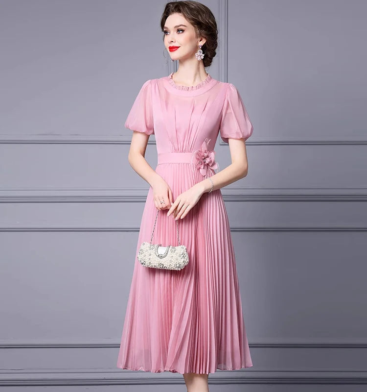 DRESS STYLE - SY1166-Midi Dress-onlinemarkat-Pink-S - US 4-onlinemarkat