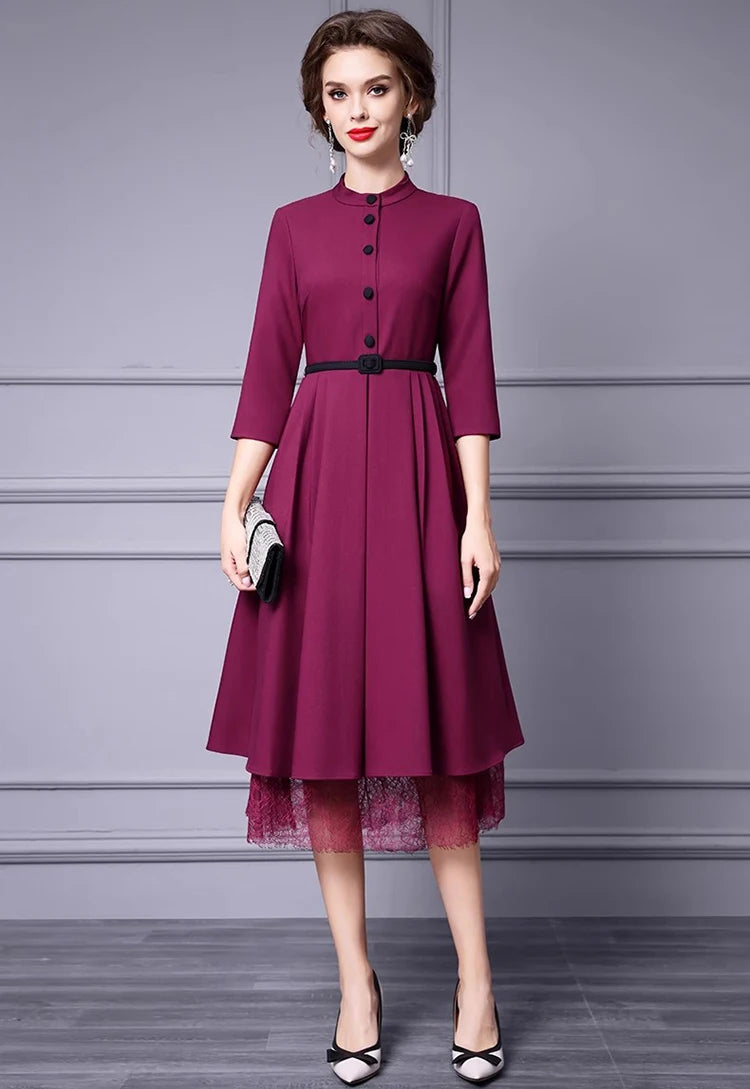 DRESS STYLE - SY1352-Midi Dress-onlinemarkat-Claret-XS - US 2-onlinemarkat