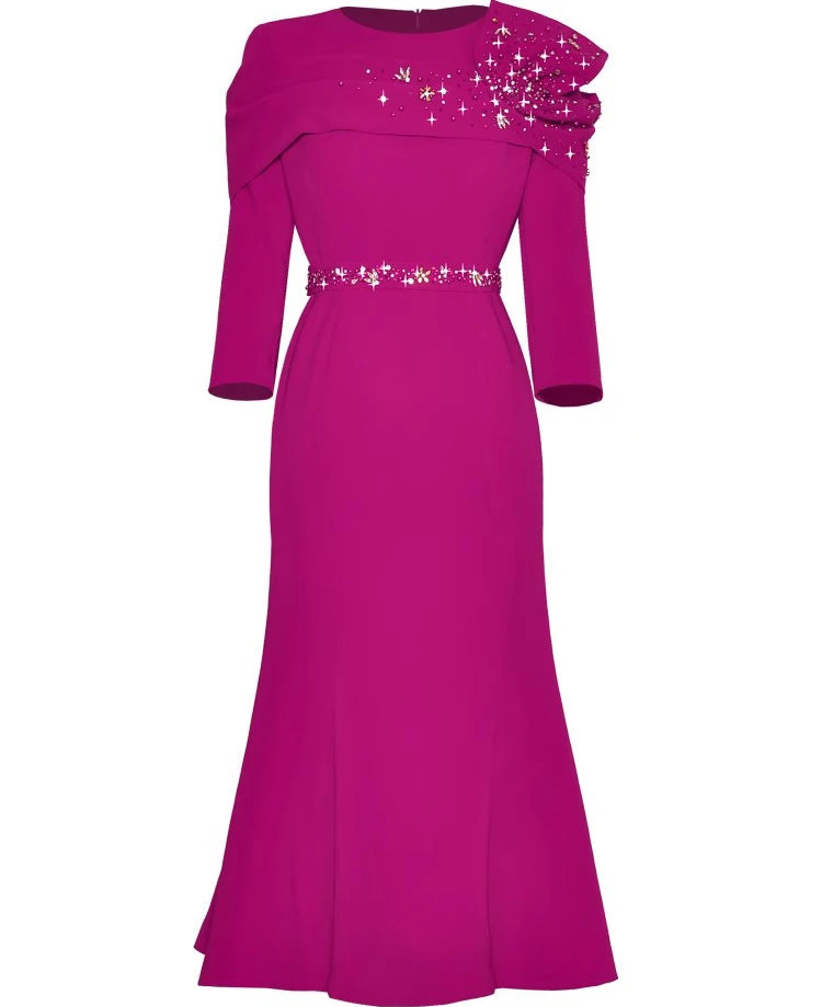 DRESS STYLE - SY1716-Midi Dress-onlinemarkat-Fuchsia-XS - US 2-onlinemarkat