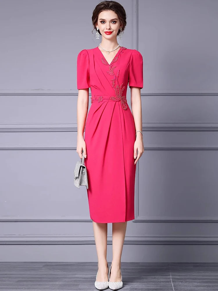 DRESS STYLE - SY1279-Midi Dress-onlinemarkat-Red-XS - US 2-onlinemarkat